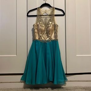 Turquoise homecoming dress by Alyce Paris